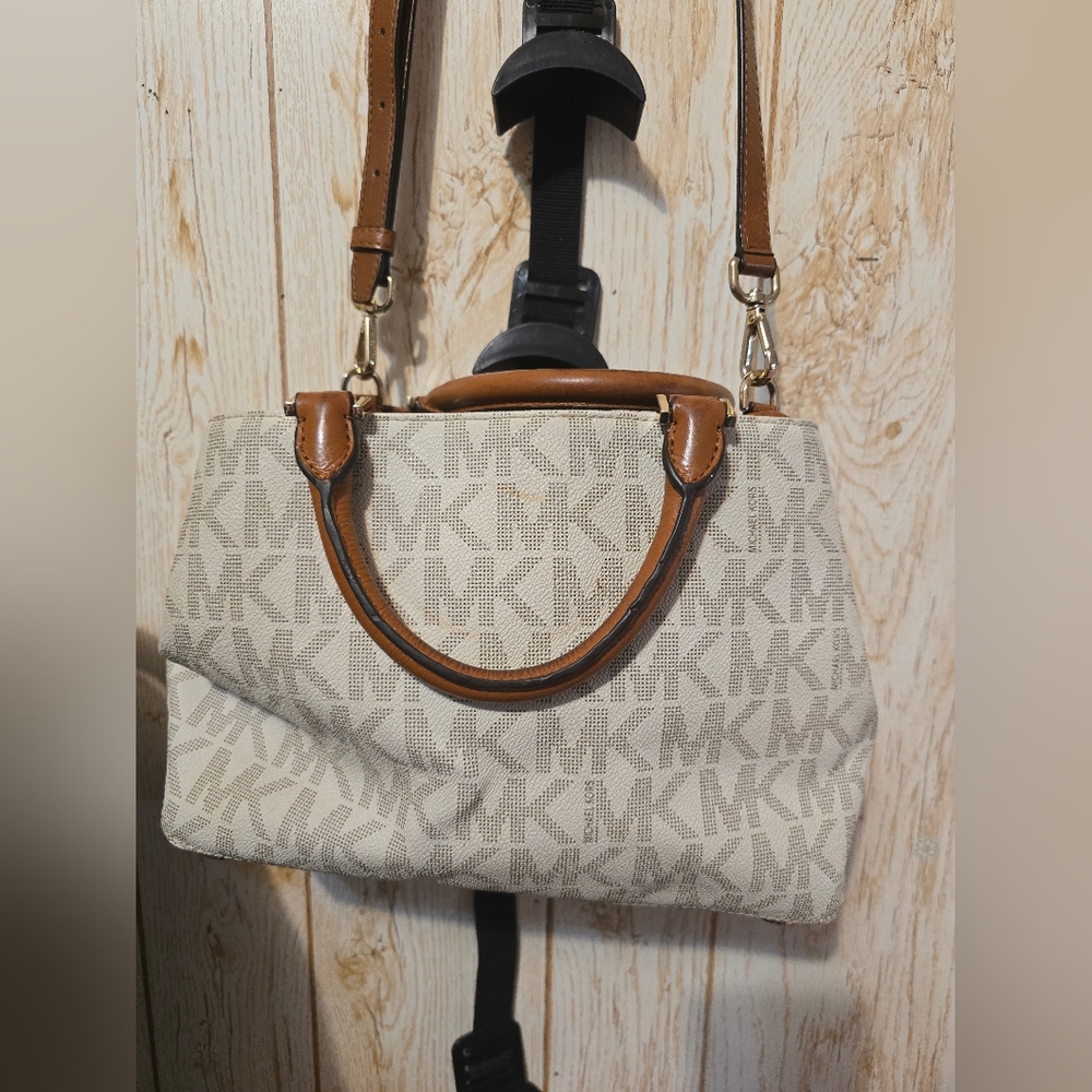 Michael Kors MK Signature Crossbody Satchel Vanilla Brown Handbag - Picture 8 of 14